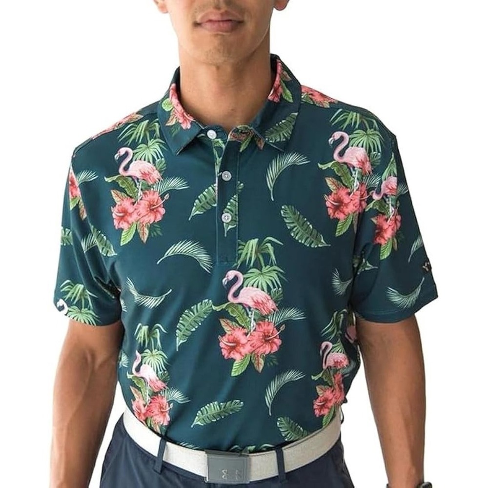 Yatta Golf Flamingo Tropical Floral Polo Shirt Men's XXL Hawaiian Resort Vibes